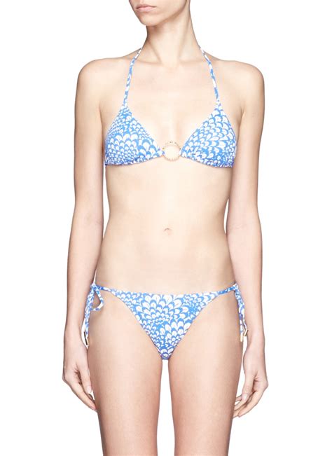 Melissa Odabash Miami Feather Print Triangle Bikini Top In Blue Lyst
