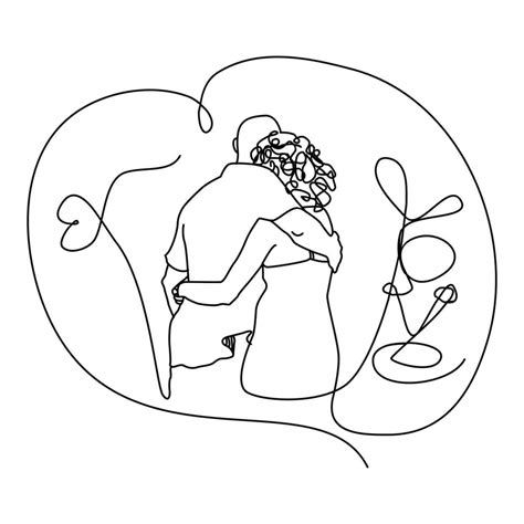 Romantic Couple Hugging Line Art Illustration Design Minimalist Couple