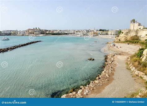 Beautiful Town Of Otranto And Its Beach On Salento Peninsula Stock