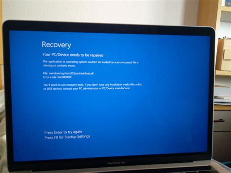 After attempting booting to the new f drive i get this blue screen: Your PC / Device needs to be repaired - Apple Community