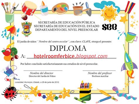 Hotel Room Ferbice Plantilla Para Diploma O Certificado De Preescolar
