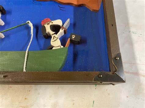 Wooden Shadow Box Of Charlie Brown Fishing And Snoopy As A Etsy