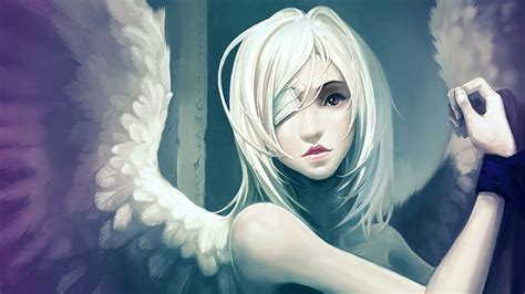 Hd Wallpaper Anime Hurt Angel White Haired With Wings Female Anime