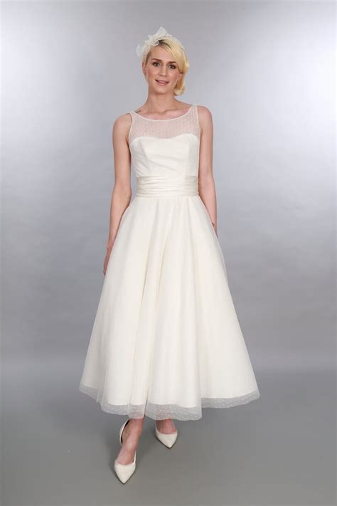 Anara Polka Dot Calf Length Vintage 1950s Tea Length Short Bridal Gown