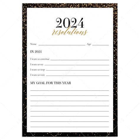2024 Resolutions And New Years Goals Card Printable Instant Download