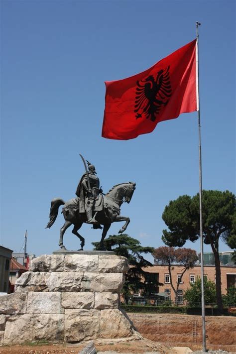 Gheg in the north of the country and. Skanderbeg and Albanian flag | Photo