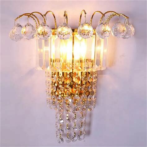 Modern Exotic European Golden Luxurious K9 Crystal Led E142 Wall Lamps