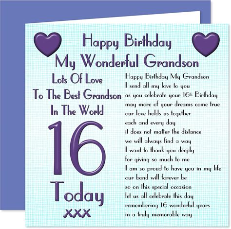 My Grandson 16th Happy Birthday Card Lots Of Love To The Best