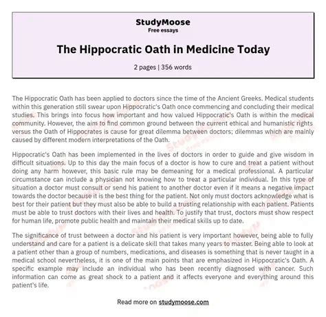 Hippocratic Oath For Doctors Today