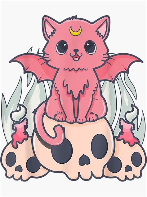 Kawaii Pastel Goth Cute Creepy Demon Cat And Skull Anime Art T Shirt