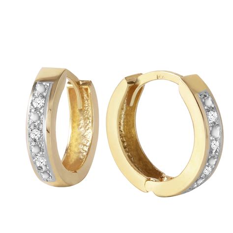 004 Carat 14k Solid Gold Hoop Huggie Earrings Diamond Ebay