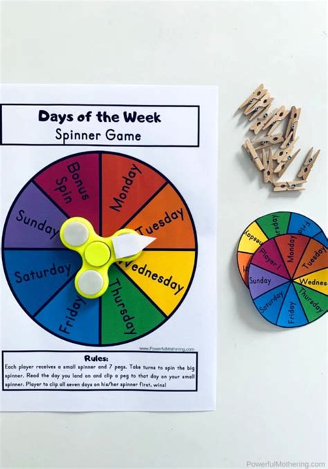 Day Of The Week Spinner Game For Kids Printable Games For Kids Fun