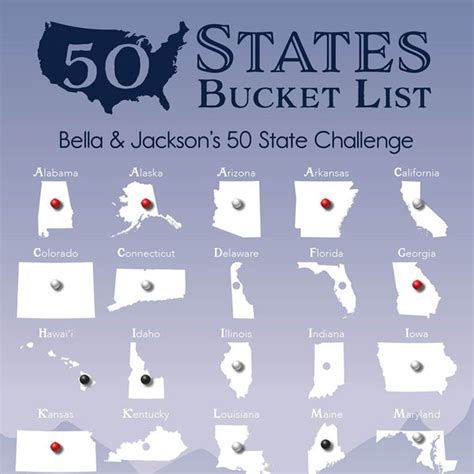 Us Road Trip Checklist 50 States Bucket List Board United States