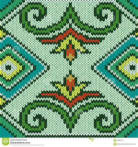 Knitted Seamless Pattern Mainly In Blue And Green Stock Vector