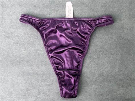 NWT VICTORIAS SECRET Second Skin Satin Shiny Purple Thong Medium 79 99