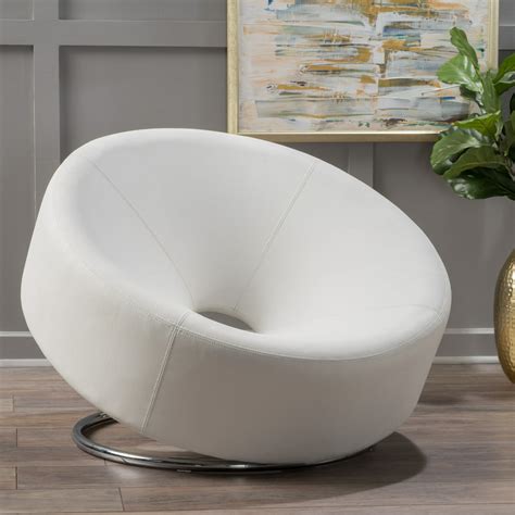 Noble House Jetson Large Modern Bonded Leather Round Accent Chair