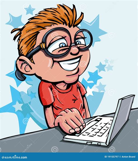 Cartoon Of Boy Working On A Laptop Stock Vector Illustration Of