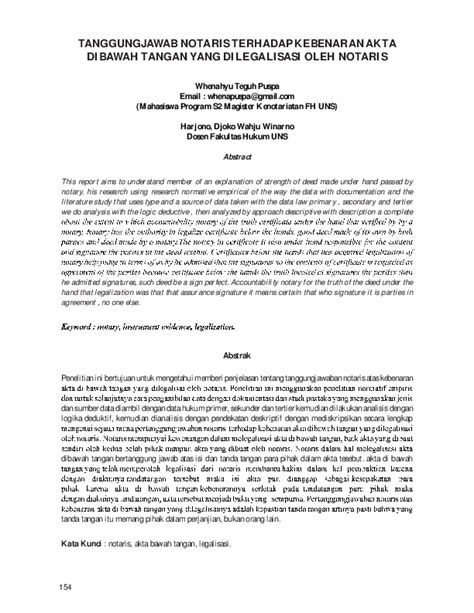 (PDF) TANGGUNGJAWAB NOTARIS TERHADAP KEBENARAN AKTA DIBAWAH TANGAN YANG
