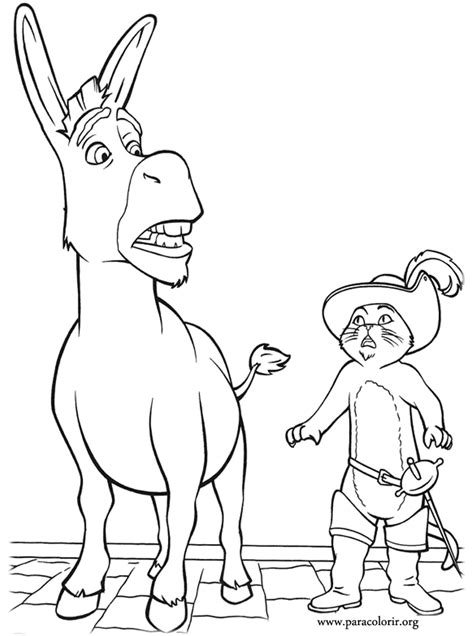 Shrek Donkey And Puss In Boots Coloring Page