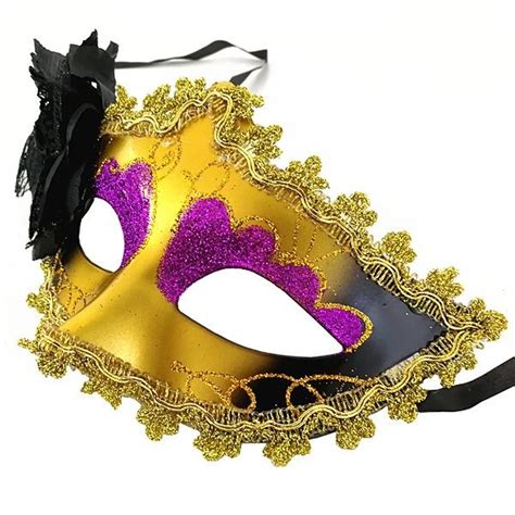 Beautiful Black Flowered Masquerade Mask In Gold And Purple Ebay