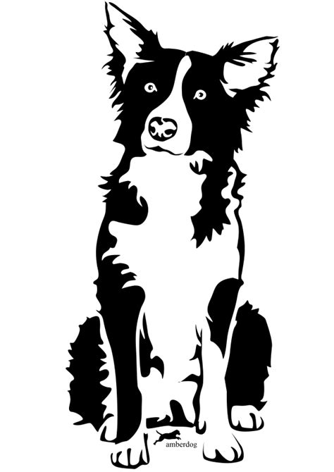 Border Collie Black And White Outlines Clip Art Library