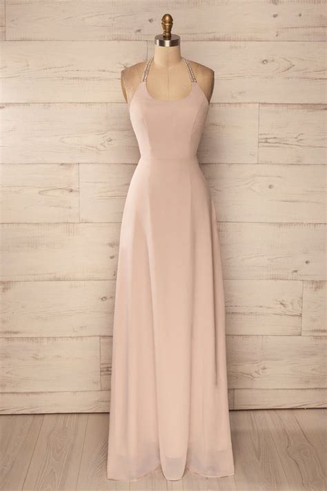 Nude Pink Prom Dress Halter Prom Dress Fashion Prom Dress Sexy Party