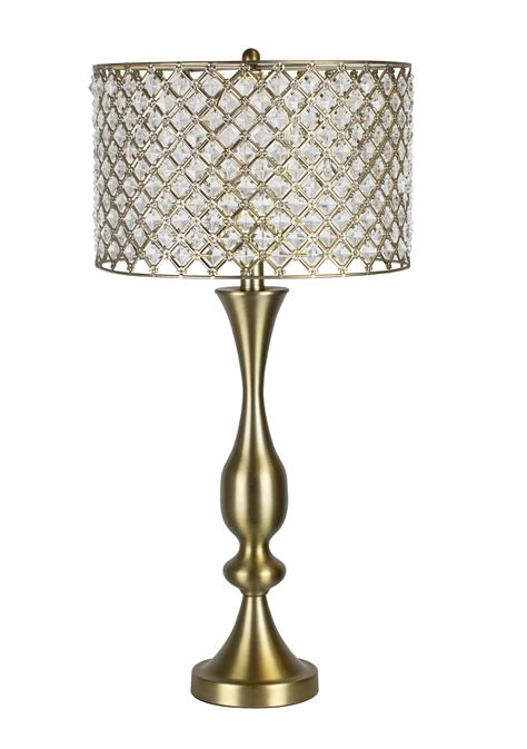 Plated Gold Table Lamp W Crystal Bling Shade Walmart Com