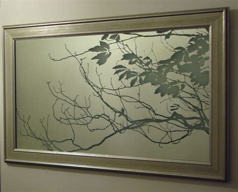 unique etched mirror depicting the last few leaves of chestnut in autumn buy bespoke etched