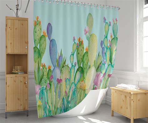 Pastel Watercolor Cactus Shower Curtain Optional Bath Mat Bath Towels