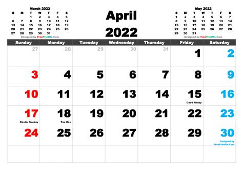 Printable Calendar April 2022 Month Calendar Printable