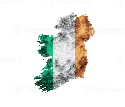 Ireland Map Ireland Flag Shaded Relief Color Height Map 3d Illustration