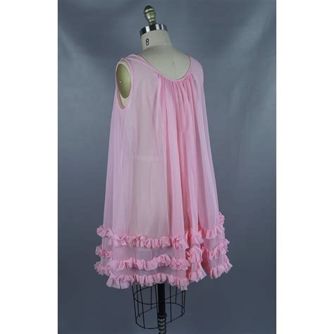 vintage 60 s bright pink sheer nylon ruffled nightie by gm shop thrilling