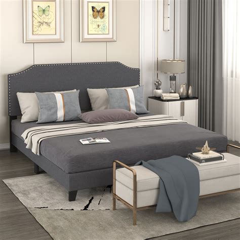 Uarter Platform Beds King Size Upholstered Bed Frame Modern Linen