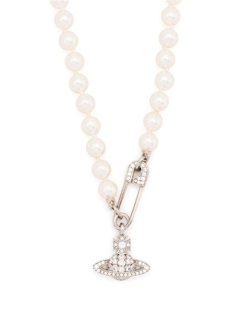 Vivienne Westwood Orb Safety Pin Pearl Necklace In Natural Lyst