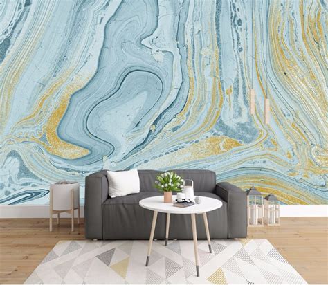 Luxurious Gold Print Blue Texture Marble Wallpaper Murals 3d Wall Photo