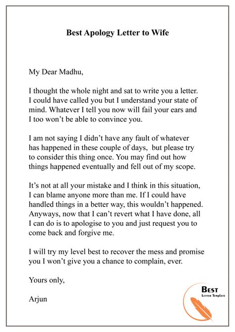 Apology Letter Template To Wife Sample And Example
