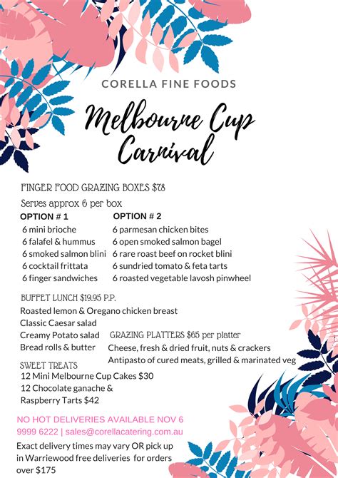 With a heart desire for each and every one to enjoy a special cup of tasty bubble tea, while absorbing the health benefits of with strong ingenuity and passion to create innovative recipes while strictly concocting to high standards with every cup satisfying yet revitalizing. Melbourne Cup catering 2018 menu! - Corella Caterring