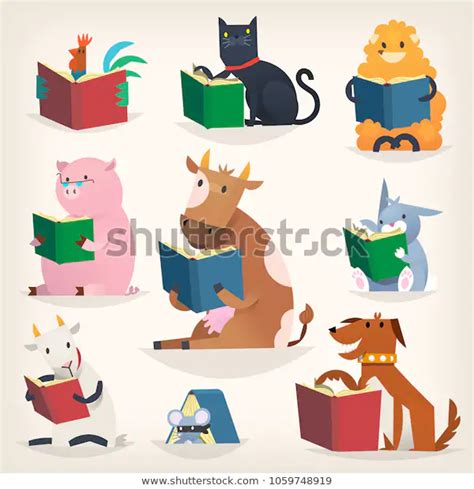 Vector De Stock Libre De Regalías Sobre Animales Leyendo Libros Con
