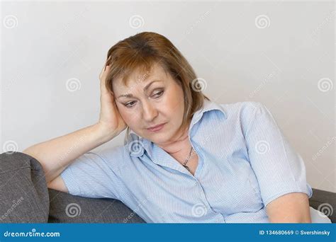 Elderly Woman Headache Woman Squeezes Her Head Stock Image Image Of