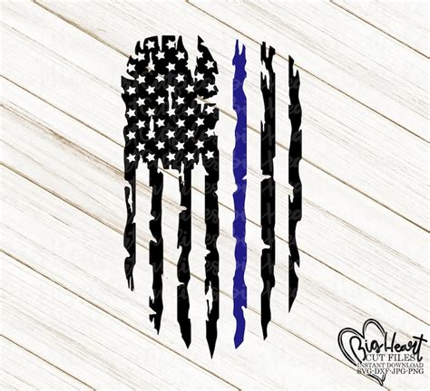 Distressed Police Flag Svgpngdxfinstant Download Thin Etsy
