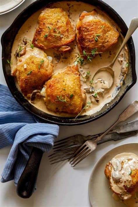 Print recipe grocery list favorites. Crispy Chicken Thighs in a Creamy Mushroom Sauce
