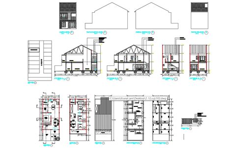 Residential Building Plans Elevation Section With Dimensions And Working Drawing Autocad File