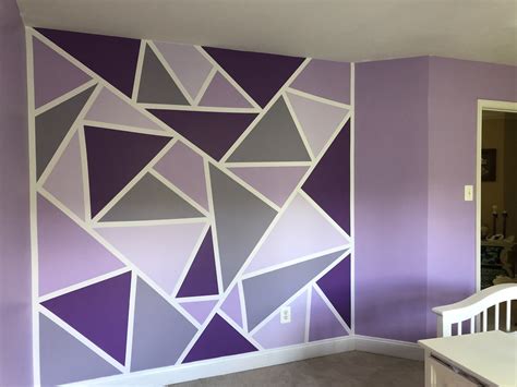 Purple And White Triangle Wall Paint For Bedroom Decor
