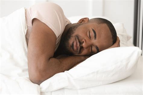 Serene Calm Young Black Man Sleeping Well Alone In Bed 360 Degrees