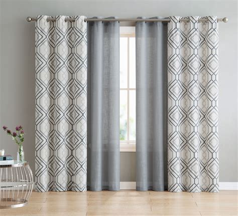Vcny Home Complete 4 Pc Geometric Grommet Top Curtain Set Charcoal