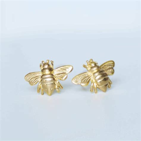 Handcarved 18 K Gold Bumblebee Stud Earrings By Amulette