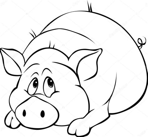 Cerdo De Dibujos Animados Poniendo Aislado Sobre Fondo Blanco