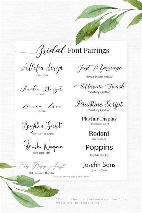 Bridal Font Combinations Wedding Invitation Fonts Wedding Fonts