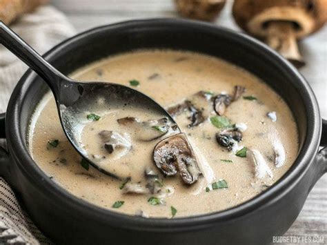 Homemade cream of mushroom soup is full flavoured and so easy to make, you won't buy soup in a can again! Creamy Garlic Mushroom Soup - Budget Bytes
