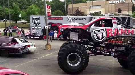 Ram Monster Truck Rammunition Crushing Cars At Local Dodge Dealer